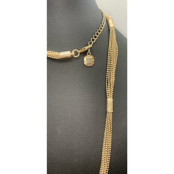 Vintage Monet Light Gold Tone Ball Beaded Multi Layer Necklace W Etched Stations - Picture 4 of 4
